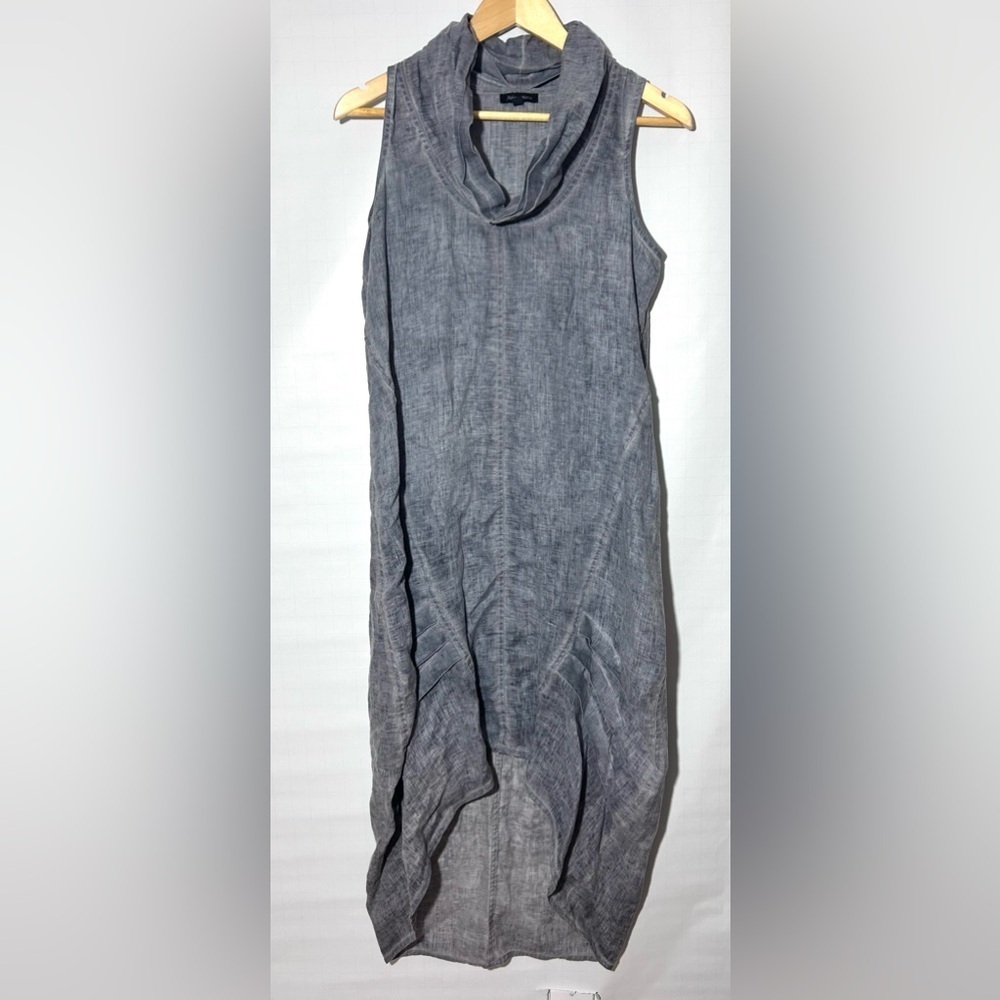 Athena Marie dyed linen dress, modern, asymmetric grey cowl neck - Picture 2 of 9
